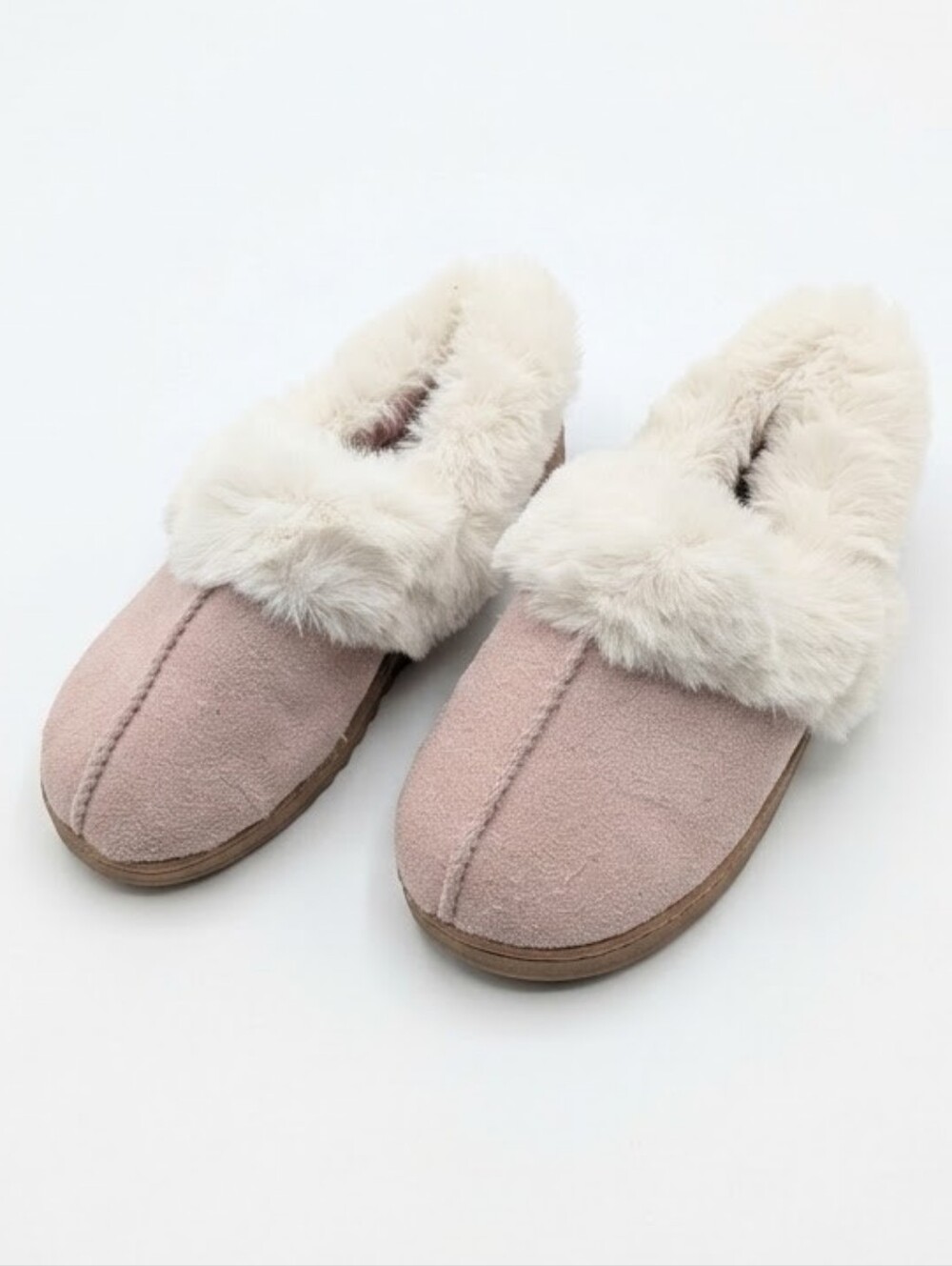 dearfoams Women's 7-8 Pink Faux-Fur Lined Slippers
